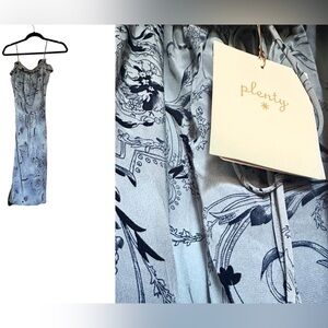 Plenty by Tracy Reese NWT silk dress petite blue w/ flowers birds foliage design